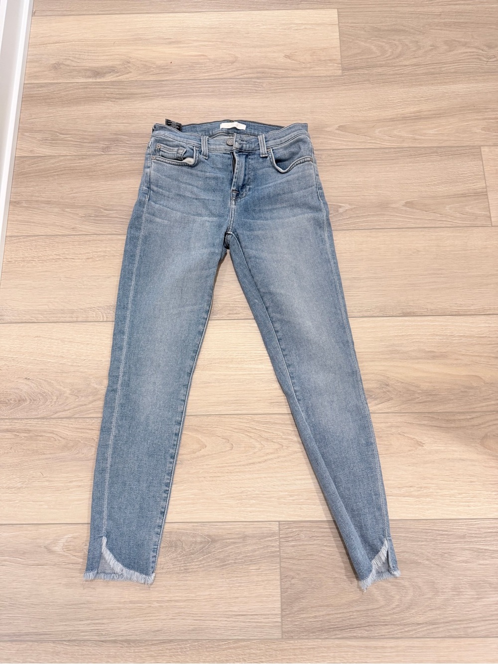 7 For All Mankind Light Blue Skinny Jeans with Frayed V-Hem